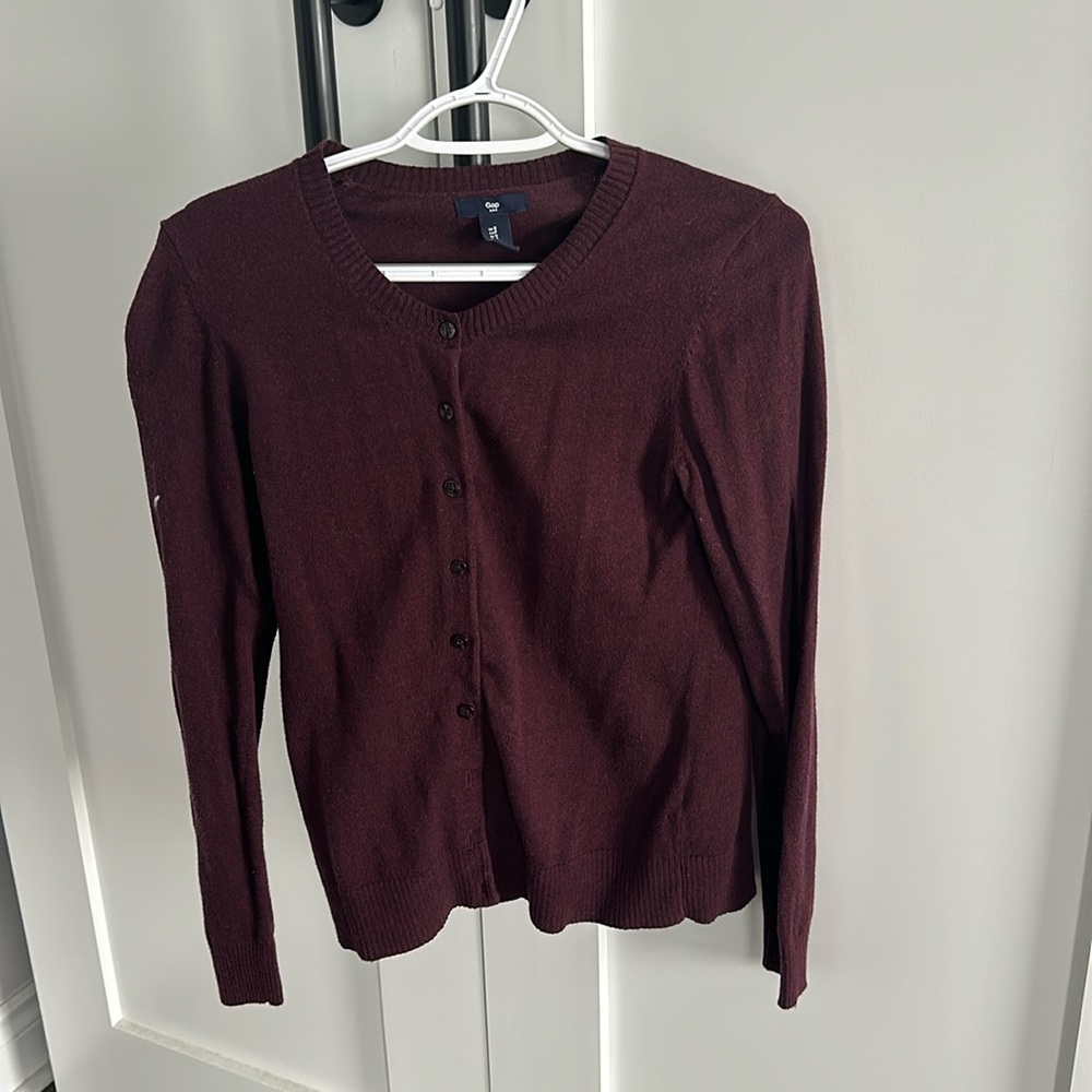 Maroon Fitted Cardigan - Button Up Cardigan Sweater, Size Small